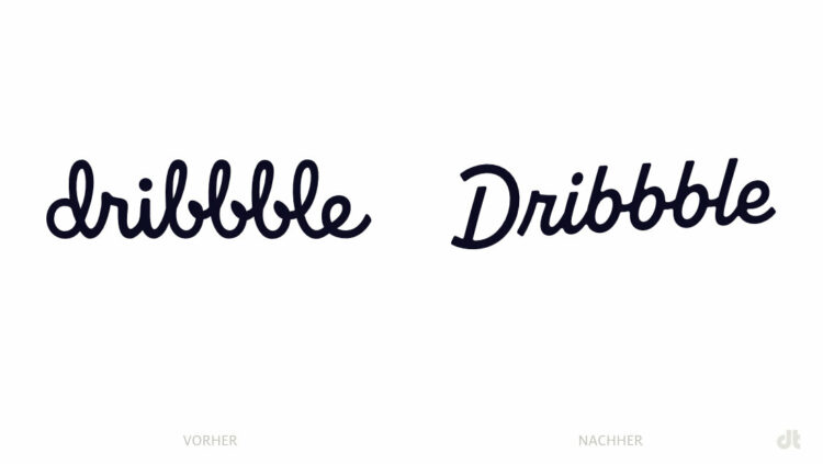 Dribble Logo – vorher und nachher, Bildquelle: Dribble, Bildmontage: dt