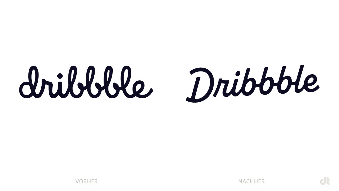 Dribbble Logo – vorher und nachher, Bildquelle: Dribbble, Bildmontage: dt