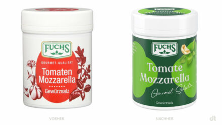 Fuchs Tomate Mozzarella Gewürzsalz – vorher und nachher, Bildquelle: Fuchs, Bildmontage: dt