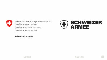 Schweizer Armee Logo – vorher und nachher, Bildquelle: Schweizer Armee, Bildmontage: dt