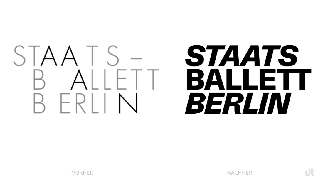 Staatsballett Berlin Logo – vorher und nachher, Bildquelle: Staatsballett Berlin, Bildmontage: dt