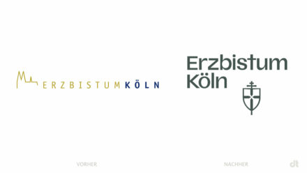 Erzbistum Köln Logo – vorher und nachher, Bildquelle: Erzbistum Köln, Bildmontage: dt