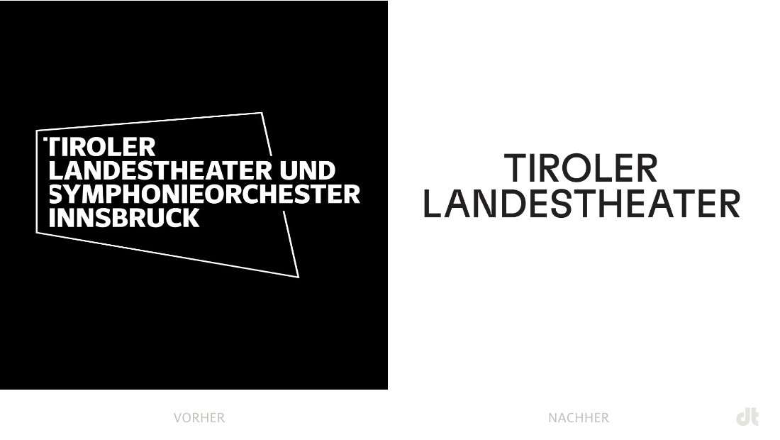 Tiroler Landestheater Logo – vorher und nachher, Bildquelle: Tiroler Landestheater, Bildmontage: dt