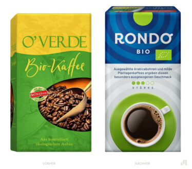 O'Verde Bio / Rondo Bio – vorher und nachher, Bildquelle: Röstfein, Bildmontage: dt