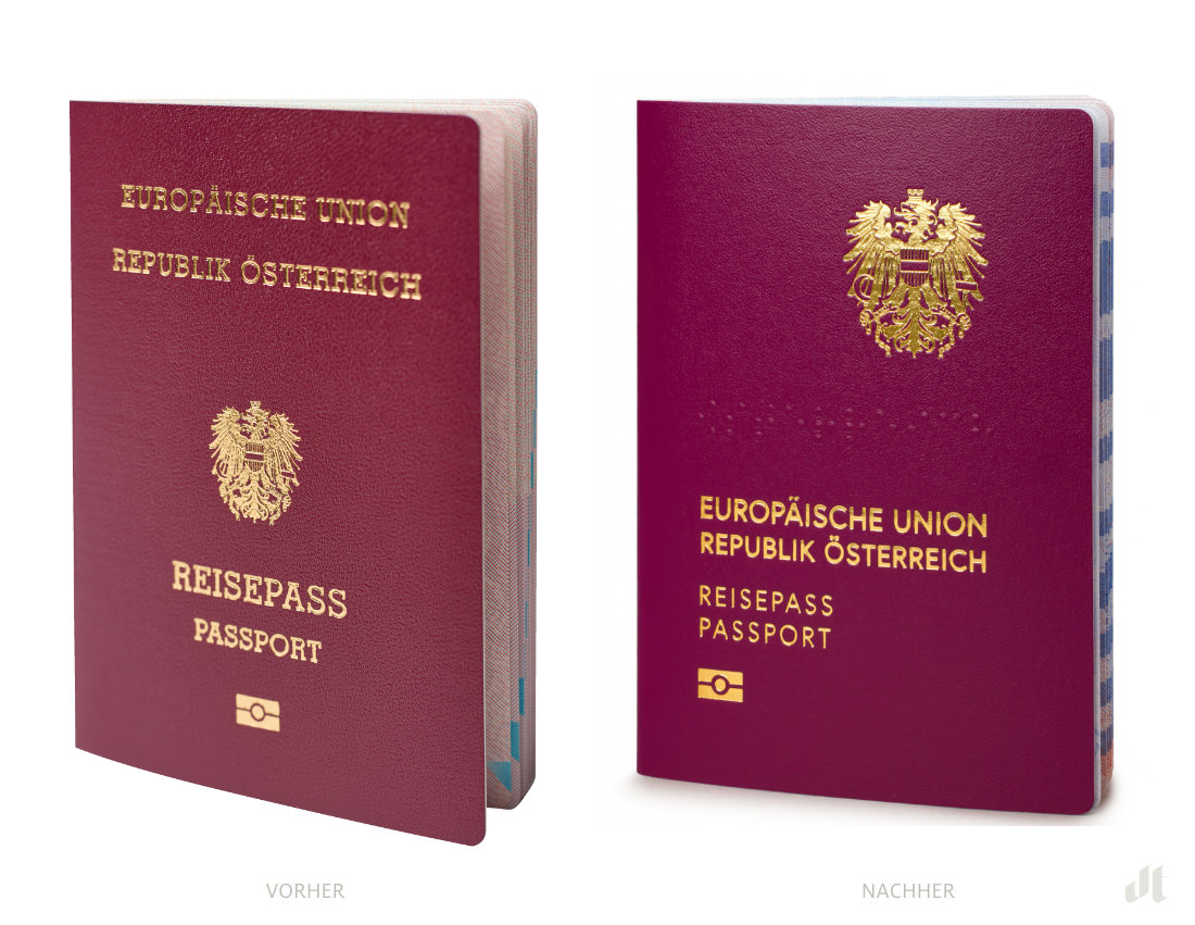 Österreichischer Reisepass – vorher und nachher, Bildquelle: OESD, Bildmontage: dt