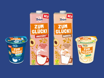 Bauer Zum Glück Produkte Branding, Bildquelle: Privatmolkerei Bauer GmbH & Co. KG, Bildmontage: dt