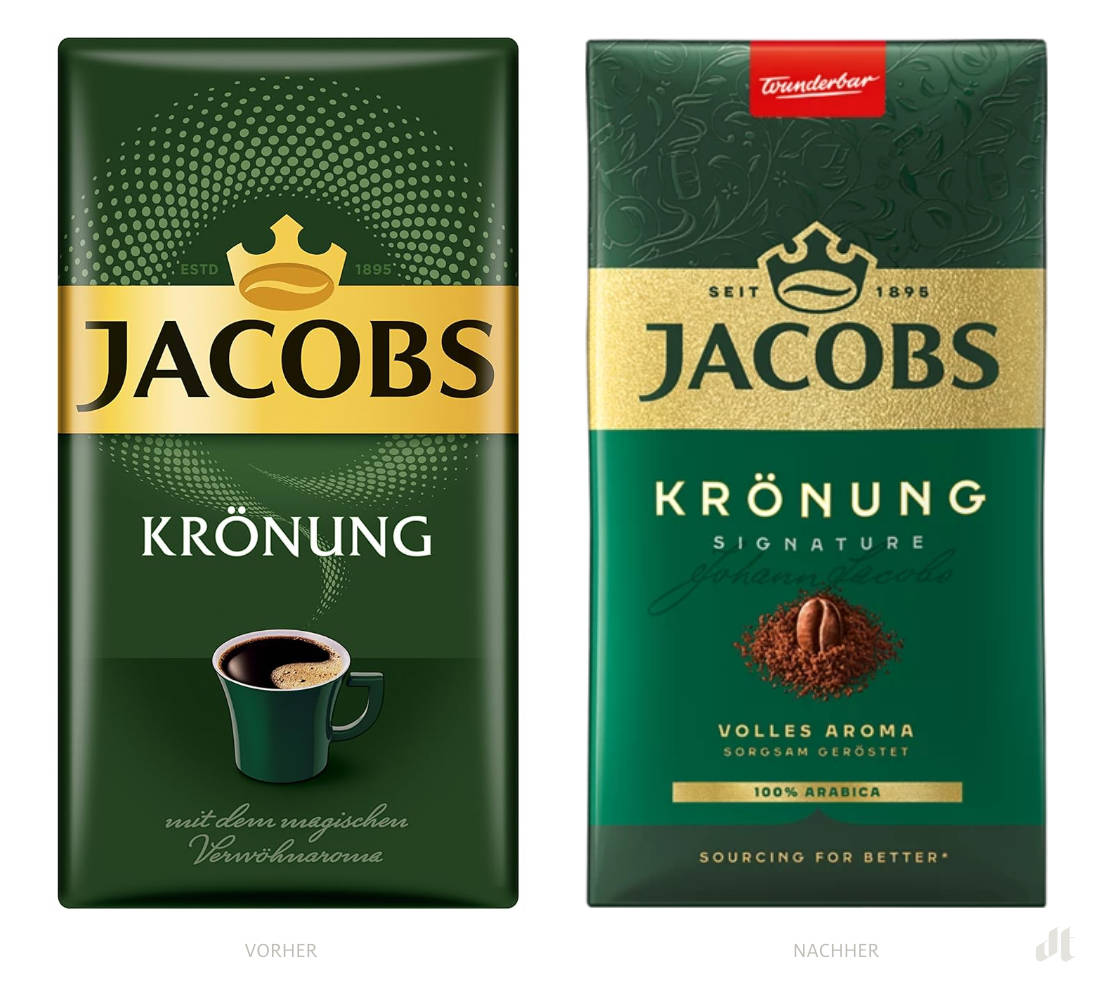Jacobs Kaffee Krönung – vorher und nachher, Bildquelle: Jacobs / JDE, Bildmontage: dt