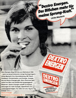 Dextro Energen Werbeanzeige – Ulrike Meyfarth, Quelle: brand-history.com