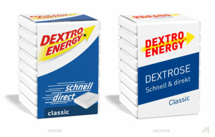 Dextro Energy classic – vorher und nachher, Bildquelle: Dextro Energy, Bildmontage: dt