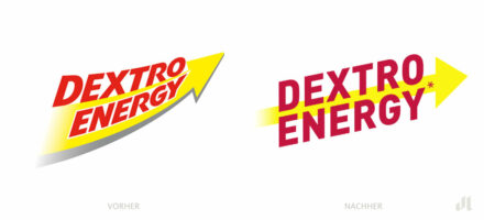 Dextro Energy Logo – vorher und nachher, Bildquelle: Dextro Energy, Bildmontage: dt
