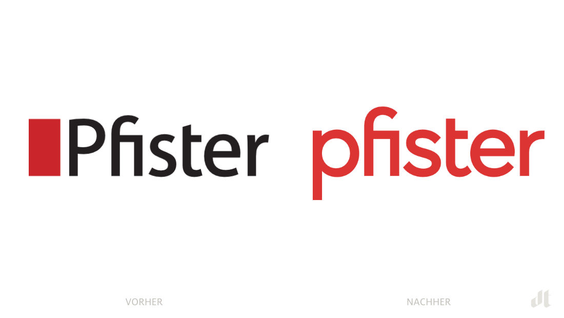 Möbel Pfister Logo – vorher und nachher, Bildquelle: Möbel Pfister, Bildmontage: dt