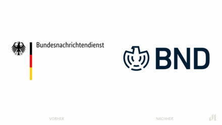 Bundesnachrichtendienst (BND) Logo – vorher und nachher, Bildquelle: BND, Bildmontage: dt