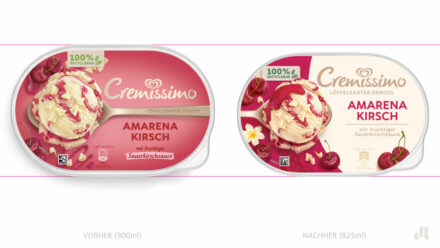 Cremissimo Eis Amarena Kirsch – vorher und nachher, Bildquelle: Unilever, Bildmontage: dt
