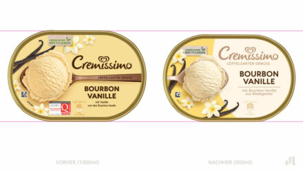 Cremissimo Eis Vanille – vorher und nachher, Bildquelle: Unilever, Bildmontage: dt