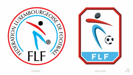 Nationaler Fußballverband Luxemburg Logo – vorher und nachher, Bildquelle: FLF, Bildmontage: dt