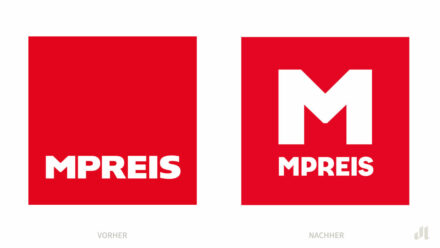MPreis Logo – vorher und nachher, Bildquelle: MPreis, Bildmontage: dt