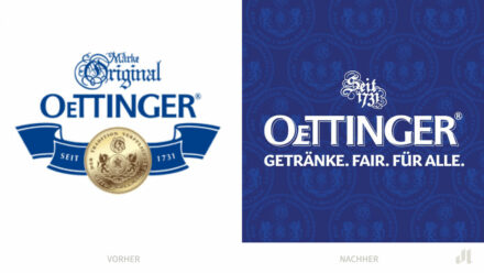 Oettinger Bier Logo – vorher und nachher, Bildquelle: Oettinger, Bildmontage: dt